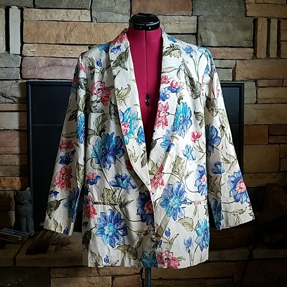 Worthington Linen Floral Jacket Blazer 2XL XXL